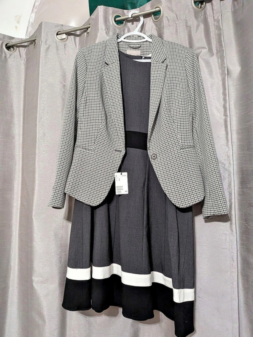 H&Medium Houndstooth Dress Jacket Set Gray & Black Size Medium NWT